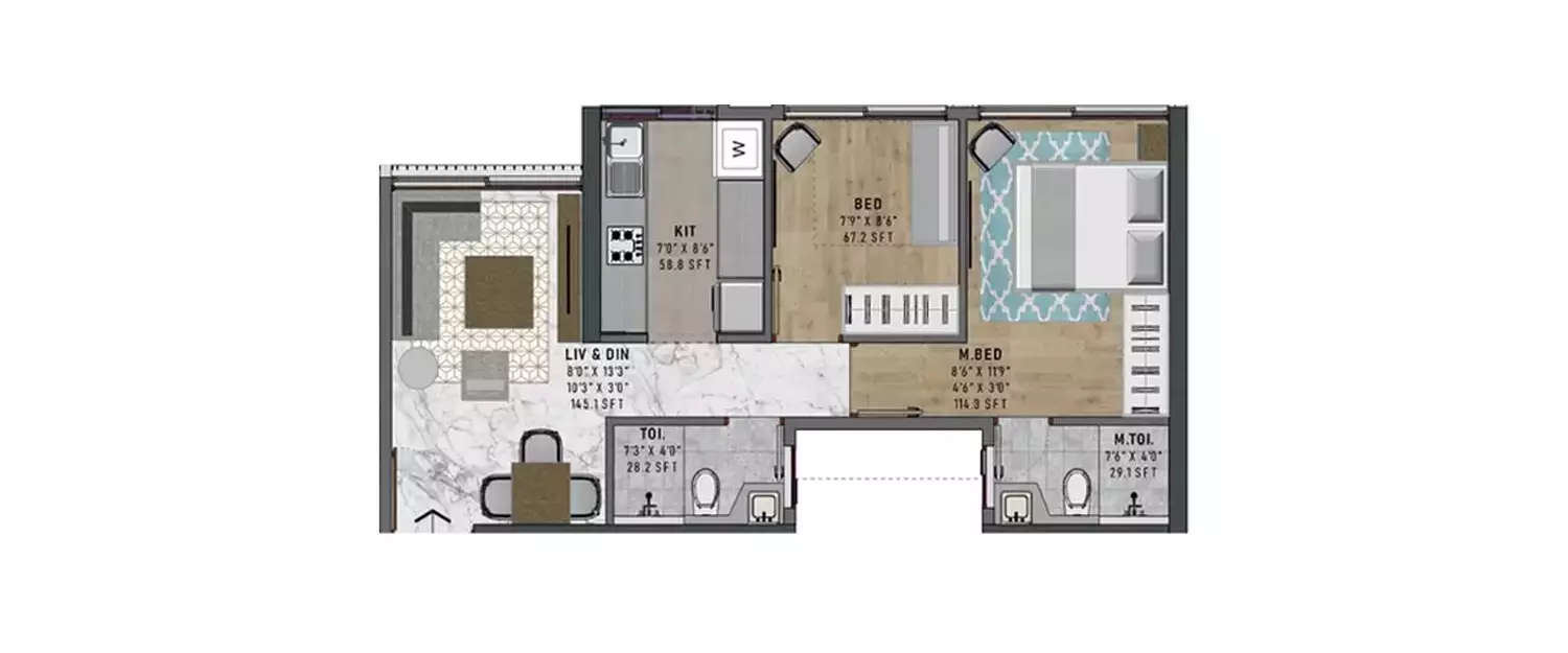 Floor plan for 2 BHK