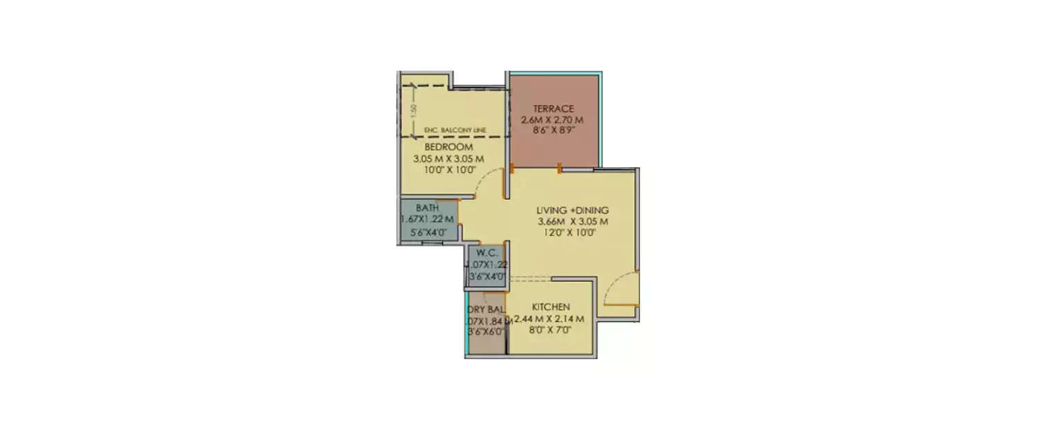 Floor plan for 1 BHK