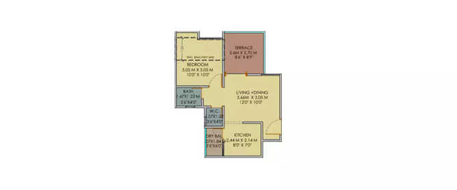 Majestique Venice Dhayari - Floor plan 1 BHK 326 Sq.ft