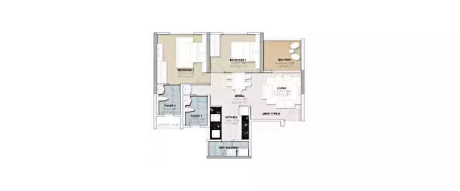 Malpani Vivanta Baner - Floor plan 2 BHK 638 Sq.ft