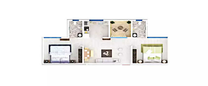 Excellaa Panama Park Lohegaon - Floor plan 2 BHK 461 Sq.ft