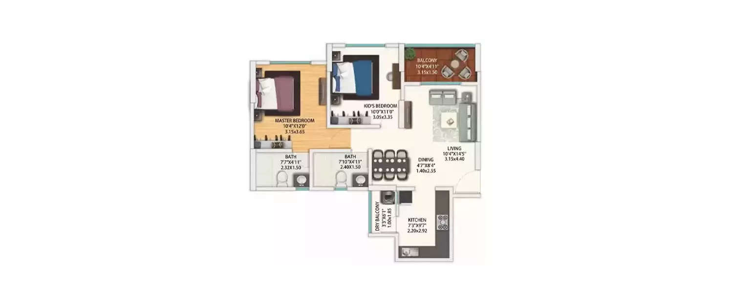Floor plan for 2 BHK