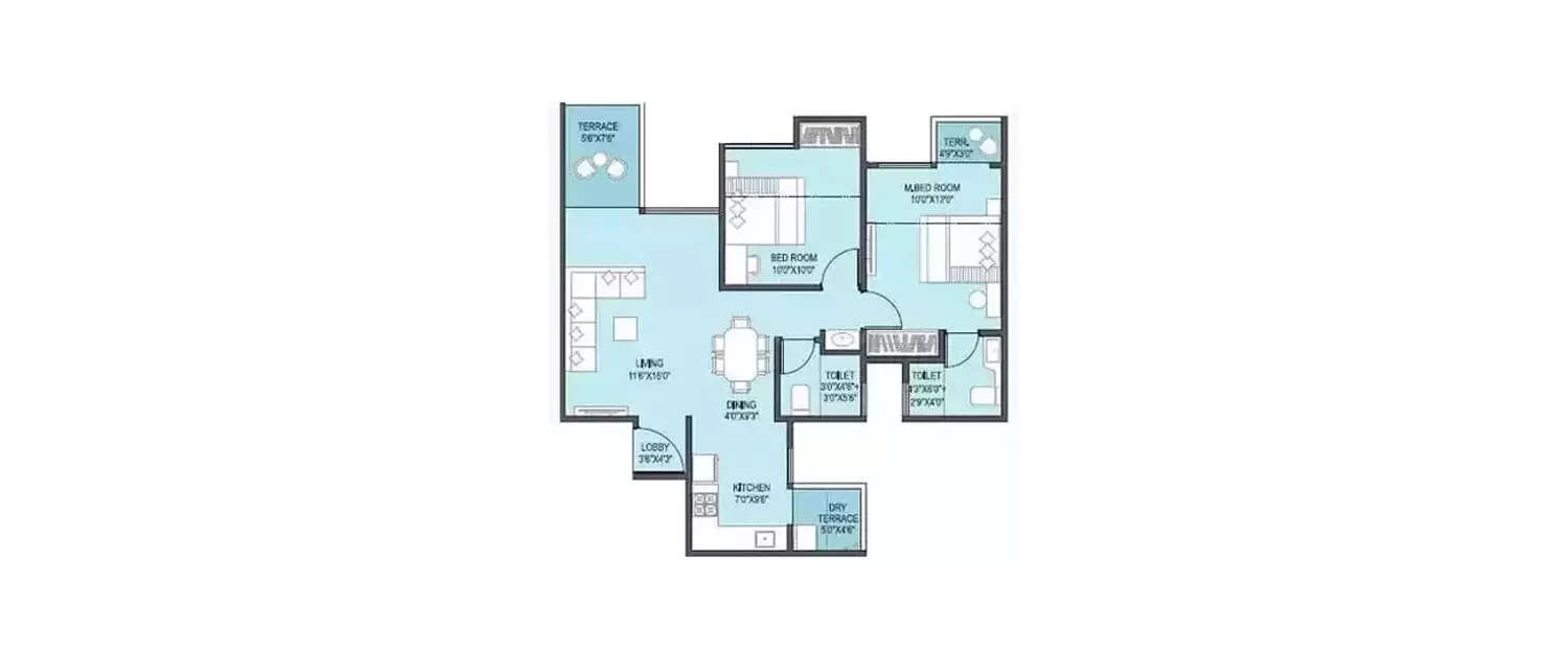 Floor plan for 2 BHK