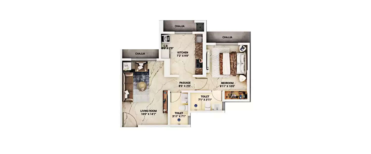 Floor plan for 1 BHK