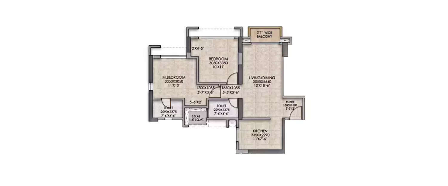 Floor plan for 2 BHK