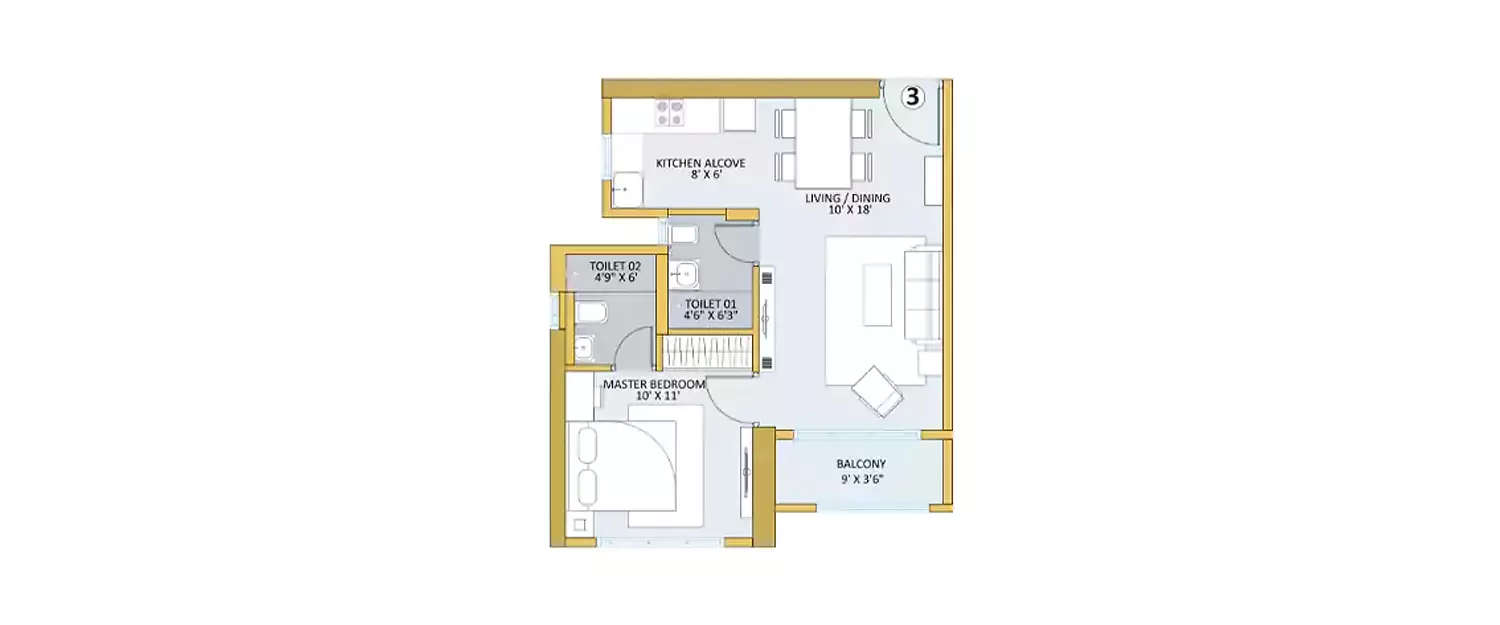 Floor plan for 1 BHK