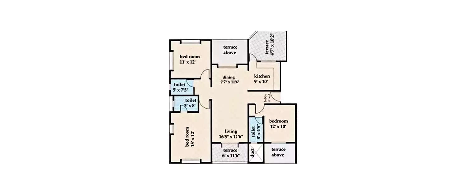 Floor plan for 3 BHK