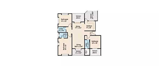 Kohinoor Towers Pimpri Chinchwad - Floor plan 3 BHK 2200 Sq.ft