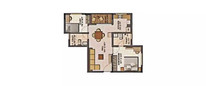 Shriram Codename Break Free Electronic City - Floor plan 1.5 BHK 890 Sq.ft