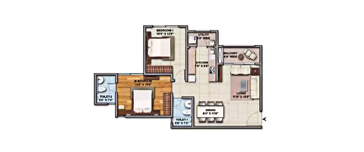 Floor plan for 2 BHK