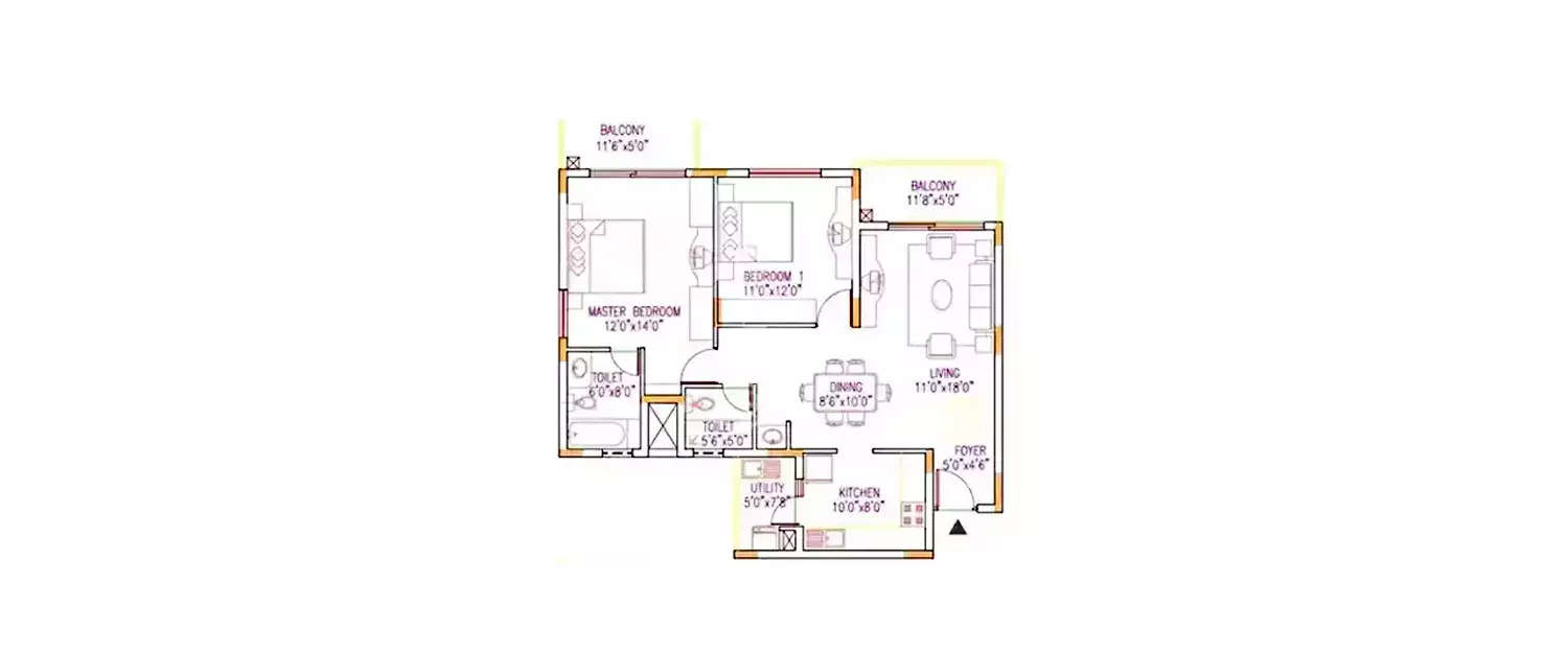 Floor plan for 2 BHK