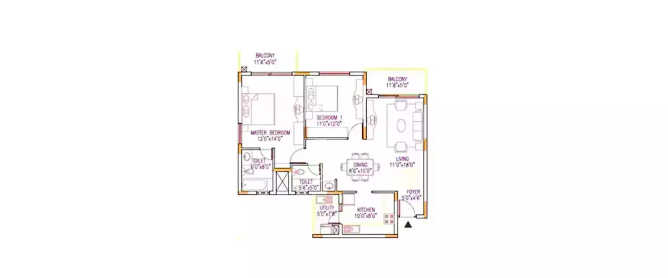 Shriram Sahaana Yelahanka - Floor plan 2 BHK 1270 Sq.ft