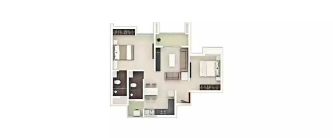 Rohan Akriti Kanakapura - Floor plan 2 BHK 1397 Sq.ft