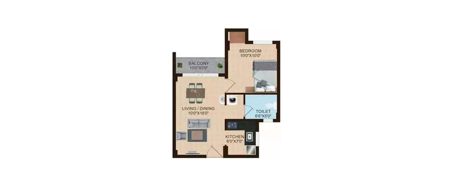 Floor plan for 1 BHK