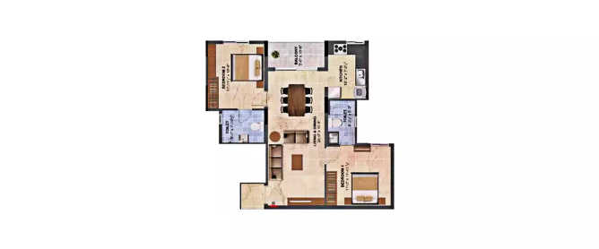 Radiance Sapphire Sholinganallur - Floor plan 2 BHK 1201 Sq.ft
