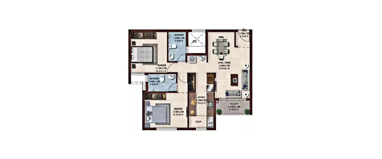 Floor plan for 2 BHK