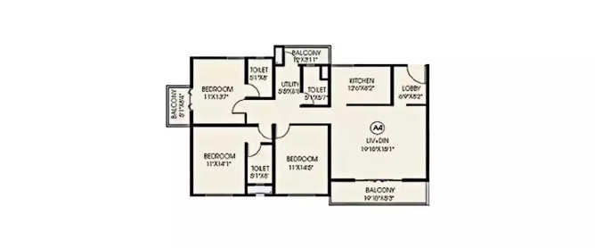 Paranjape Schemes Blue Ridge Hinjewadi - Floor plan 3 BHK 1331 Sq.ft