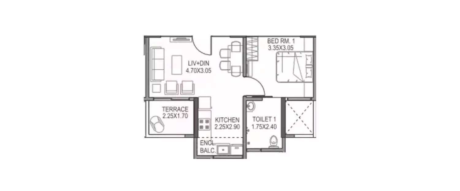 Floor plan for 1 BHK