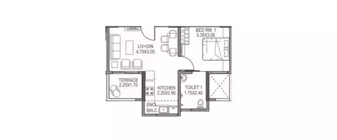 Paranjape Schemes Athashri Synergy Balewadi - Floor plan 1 BHK 370 Sq.ft