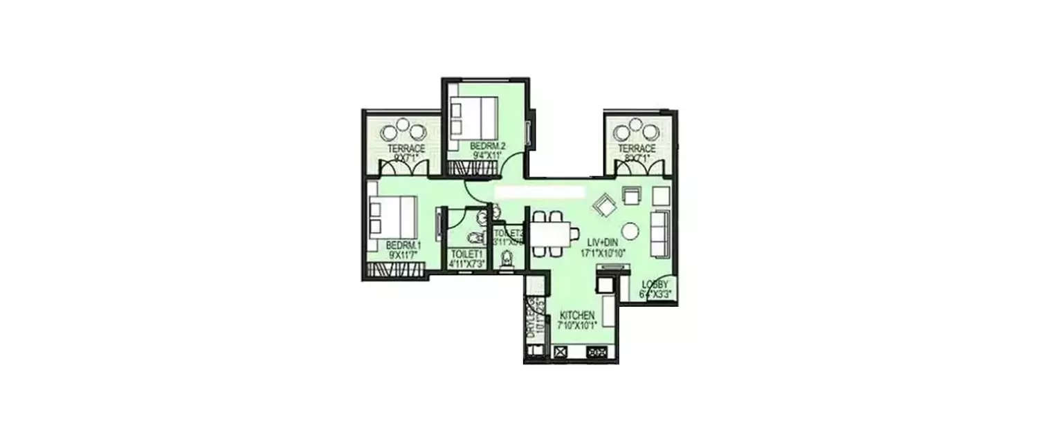 Floor plan for 2 BHK