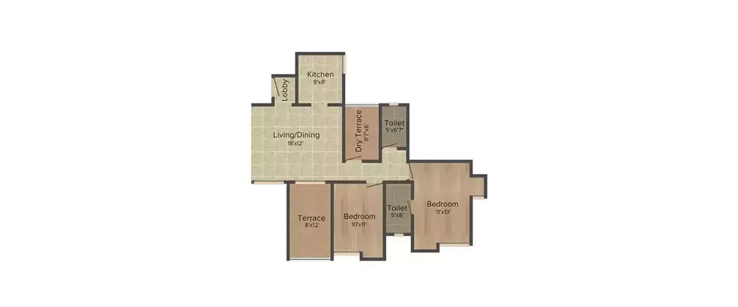 Floor plan for 2 BHK