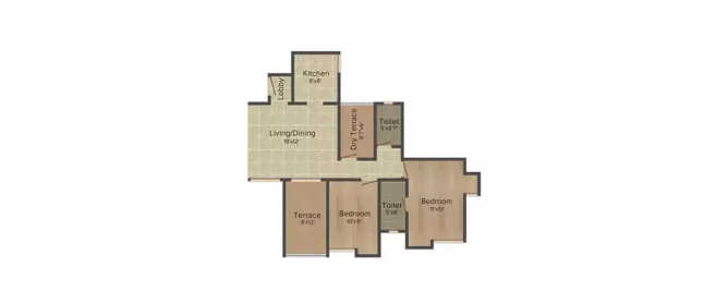 Paranjape Schemes Swapna Samrat Erandwane - Floor plan 2 BHK 704 Sq.ft