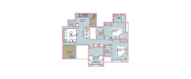 Paranjape Schemes Richmond Park Rahatani - Floor plan 3 BHK 2085 Sq.ft