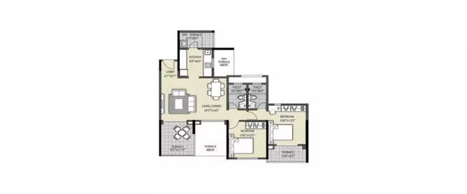 Kolte Patil 24K Sereno Baner - Floor plan 2 BHK 1282 Sq.ft