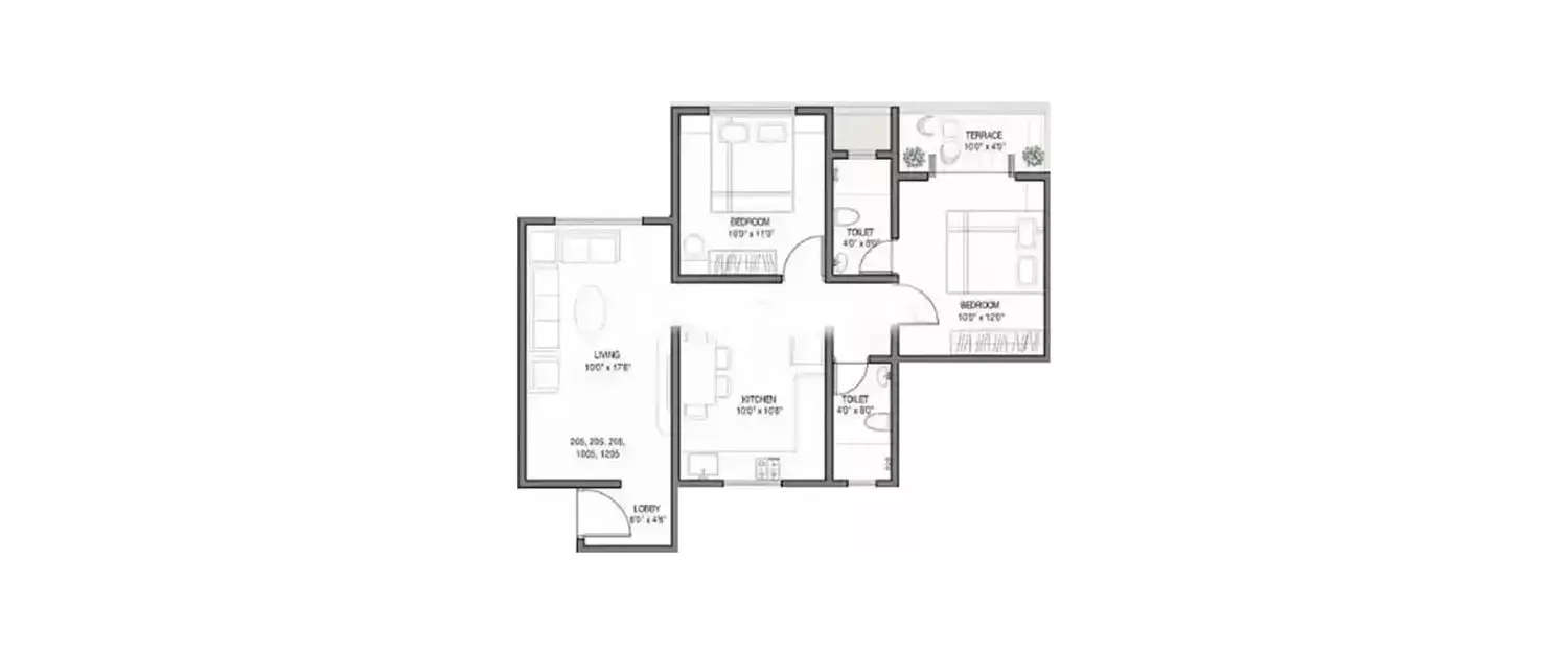 Floor plan for 2 BHK