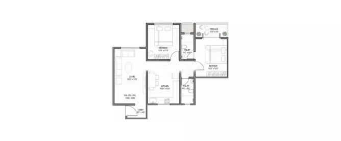 Kolte Patil Ivy Botanica Wagholi - Floor plan 2 BHK 930 Sq.ft