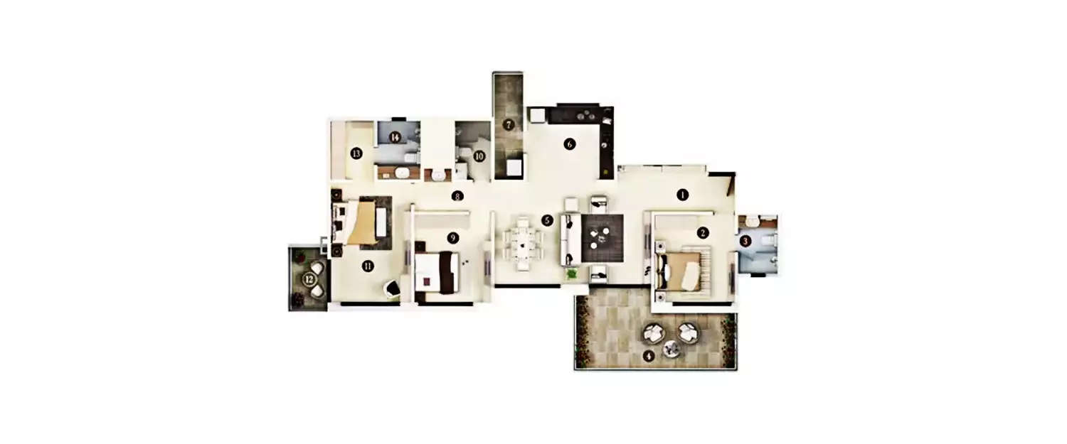 Floor plan for 3 BHK