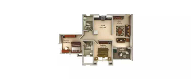 Kolte Patil Umang Pride Wagholi - Floor plan 2 BHK 935 Sq.ft