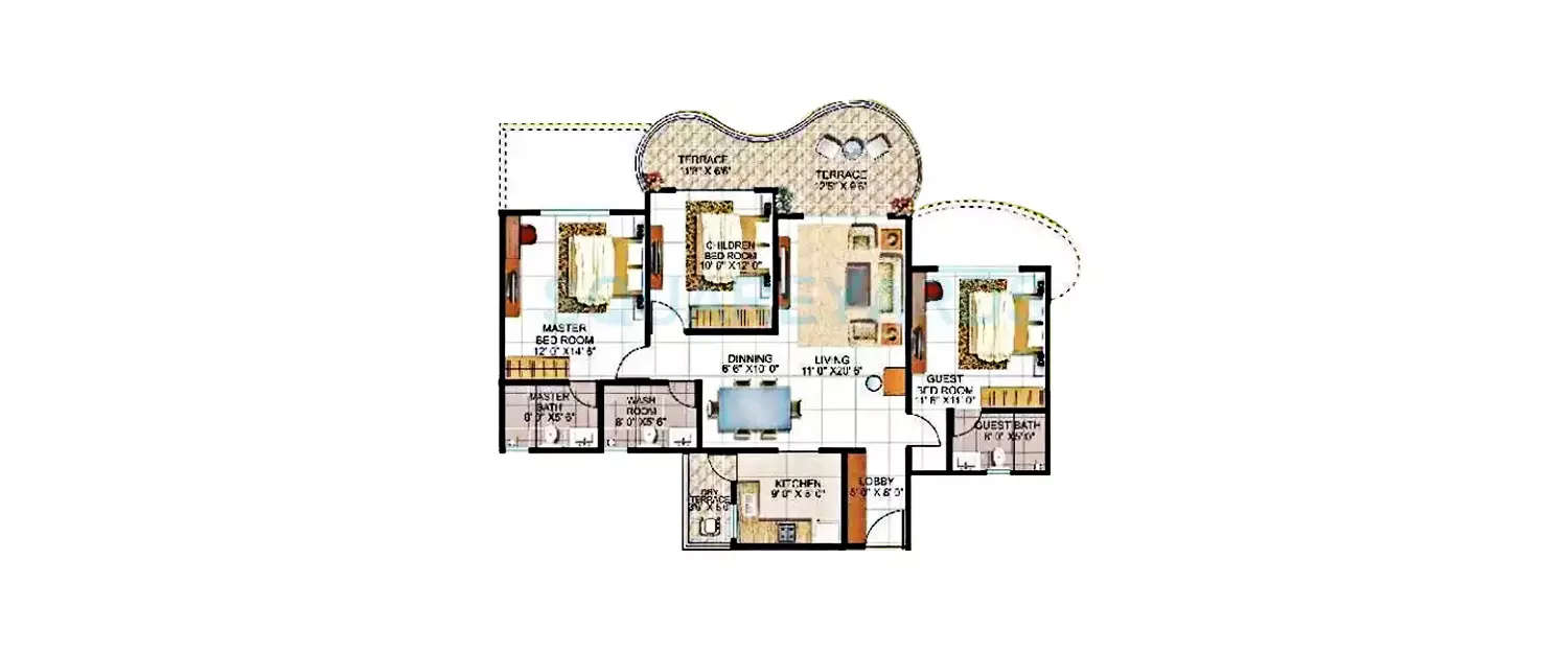 Floor plan for 3 BHK