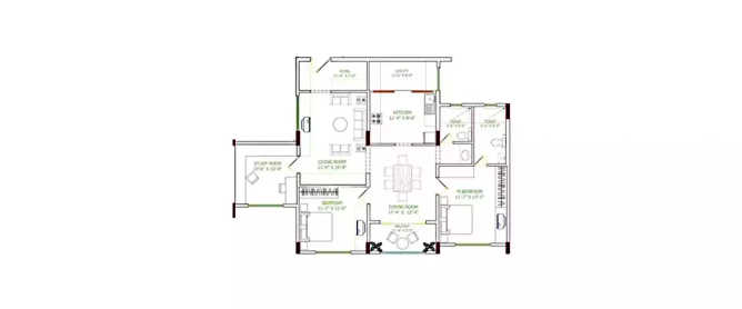 Shriram Suhaana Yelahanka - Floor plan 2 BHK 1445 Sq.ft