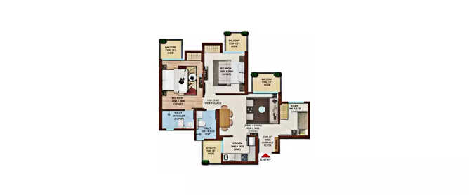 Ajnara Olive Greens Sector 27 Greater Noida W - Floor plan 2.5 BHK 1033 Sq.ft