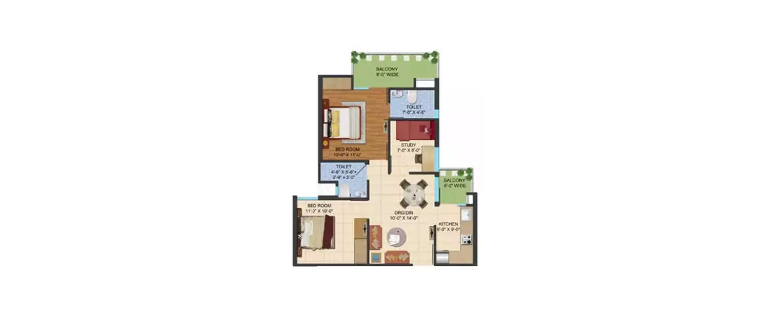 Floor plan for 2 BHK