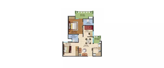 Ajnara Prime Tower Sector 16 Greater Noida W - Floor plan 2 BHK 995 Sq.ft
