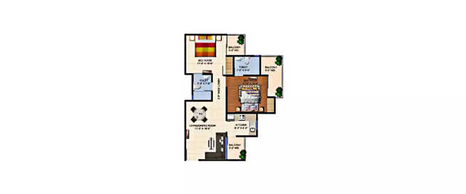 Ajnara Panorama Sector 22A - Floor plan 2 BHK 975 Sq.ft