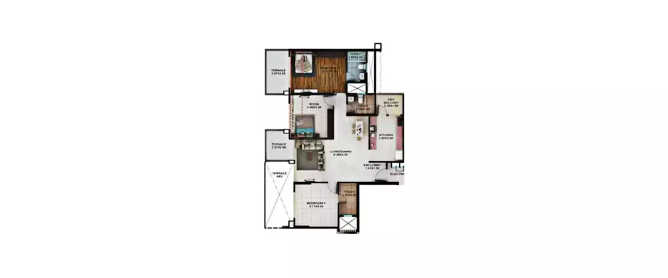Kolte Patil Tuscan Parkland Kharadi - Floor plan 3 BHK 958 Sq.ft