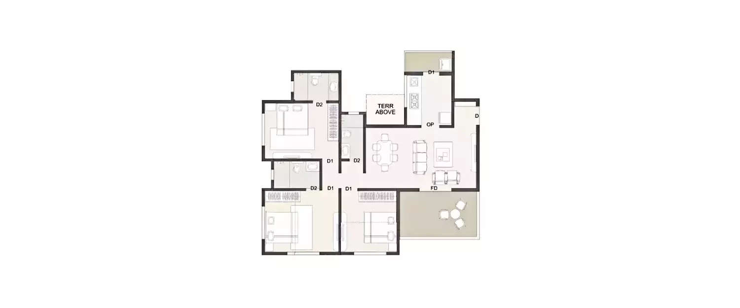 Floor plan for 3 BHK