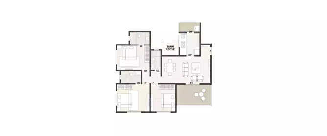 Kolte Patil Western Avenue Wakad - Floor plan 3 BHK 786 Sq.ft