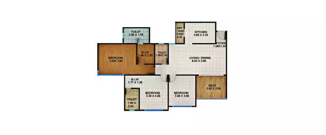 Kolte Patil Centria Undri - Floor plan 3 BHK 1135 Sq.ft