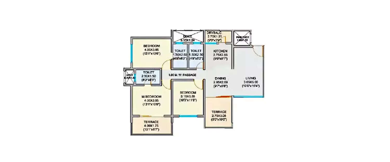 Floor plan for 3 BHK