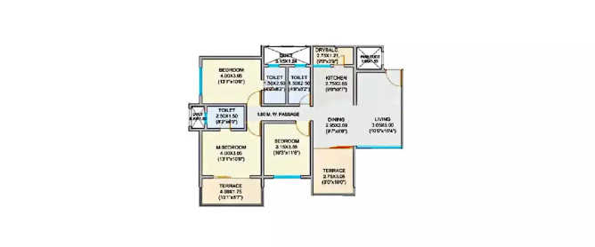 Kolte Patil First Avenue Wakad - Floor plan 3 BHK 1496 Sq.ft