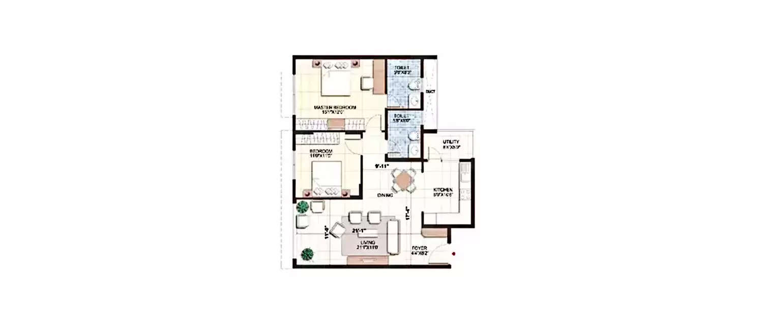 Floor plan for 2 BHK