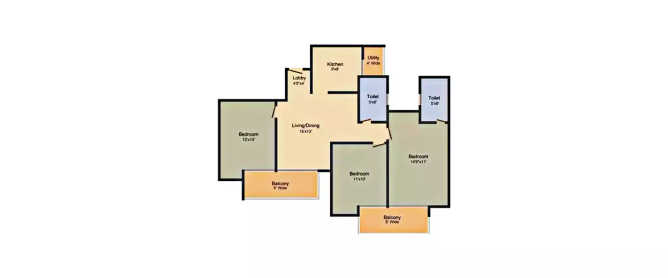 Amrapali Aurum Towers Sector 76 - Floor plan 3 BHK 1340 Sq.ft