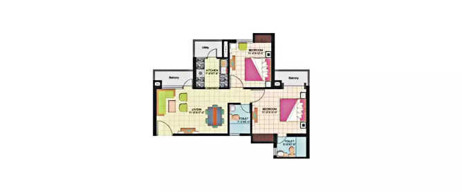 Amrapali Silicon City Sector 76 - Floor plan 2 BHK 1035 Sq.ft