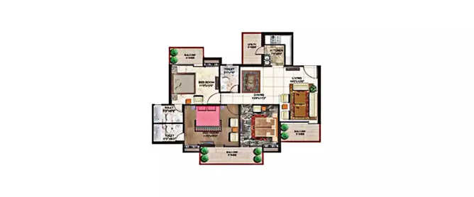 Amrapali Crystal Homes Sector 76 - Floor plan 3 BHK 1700 Sq.ft
