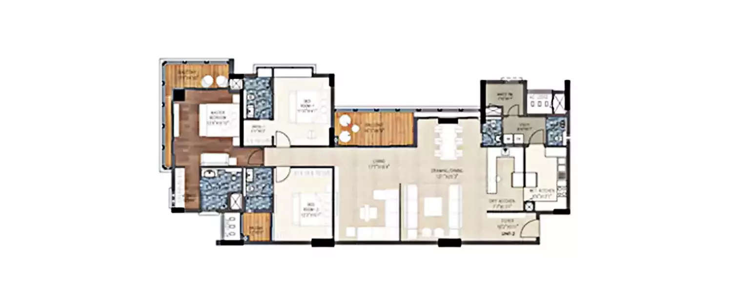 Floor plan for 3 BHK
