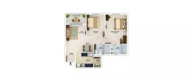 TATA Riva Nelamangala - Floor plan 2 BHK 1187 Sq.ft